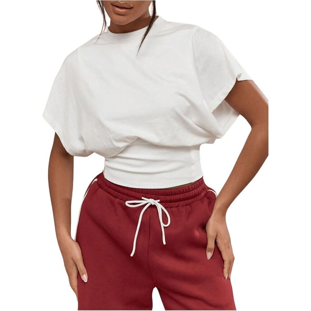 Women's Cropped T Shirt Cotton Blend Crew Neck Summer Top
